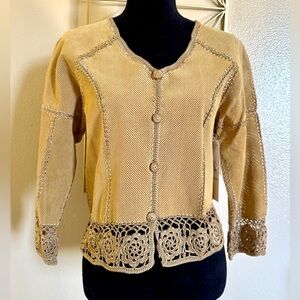 SMH Boutique Leather Blazer Boho Vintage Knit Long Sleeve Jacket Women’s Small